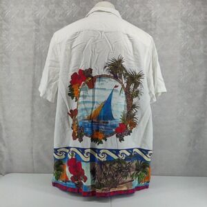 Caribbean Shirt Mens 2XT White Linen‎ Blend Hawaiian Aloha Tropical Sailboat